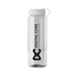 aerial view a clear bottle & white lid guzzler bottle with tethered lid - 32 oz, image 1 of 2