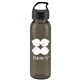 aerial view a transparent smoke bottle & black lid 24 oz the outdoorsman bottle with crest lid - made with tritan, image 1 of 3