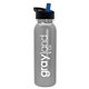 aerial view a silver bottle & black/blue spout lid terrain - 24 oz metalike bottle with flip straw lid, image 1 of 2