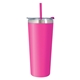 aerial view a fuchsia with matching lid and straw 24 oz colma tumbler, image 1 of 5