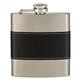 aerial view a silver with black accent 6 oz mccarty stainless steel flask, image 1 of 2