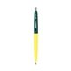 a yellow barrel & forest green cap clic pen - blue and black ink