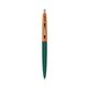 a forest green barrel & metallic orange cap clic pen - blue and black ink