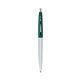 a metallic silver barrel & forest green cap clic pen - blue and black ink