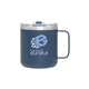 aerial view a matte navy camper 16.9 oz copper vacuum insulated stainless steel travel mug, image 1 of 8