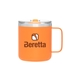aerial view a matte orange camper 16.9 oz copper vacuum insulated stainless steel travel mug, image 1 of 8