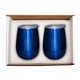 aerial view a blue duo vacuum insulated stemless wine tumbler gift set, image 1 of 2