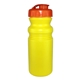 aerial view a yellow bottle & translucent pink lid 20 oz cycle bottle with flip top cap, image 1 of 2