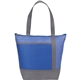 aerial view a royal blue medium size non - woven cooler tote bag with zipper, image 1 of 5