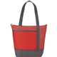 aerial view a red medium size non - woven cooler tote bag with zipper, image 1 of 4