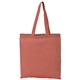 aerial view a red eco - friendly 5 oz recycled cotton twill tote bag, image 1 of 5