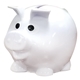 aerial view a solid white mini plastic lil piggy bank, image 1 of 2