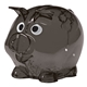 aerial view a translucent charcoal mini plastic lil piggy bank, image 1 of 2
