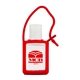 aerial view a red 15 ml antibacterial travel sanitizer, image 1 of 2