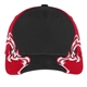 aerial view a black/red/white port authority(r) colorblock racing cap with flames, image 1 of 3
