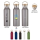 a group of 21 oz tipton stainless steel bottle with bamboo lid