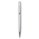 aerial view a silver pms877 lara ballpoint pen with twist lock mechanism, image 1 of 4