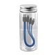 aerial view a blue bottled 3- in -1 charging cable set, image 1 of 2