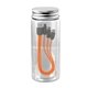 aerial view a orange bottled 3- in -1 charging cable set, image 1 of 2