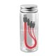 aerial view a red bottled 3- in -1 charging cable set, image 1 of 2