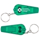 a green safety whistle and light keychain