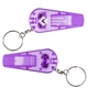 a purple safety whistle and light keychain