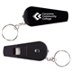 a black safety whistle and light keychain