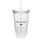 a clear 16 oz double wall cup with straw