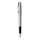 aerial view a stainless steel w/ chrome trim parker sonnet capped rollerball pen, stainless steel w / chrome trim, fine point, black ink, image 1 of 4