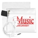 a white ziptune plus mobile tech earbud kit with microfiber cleaning cloth in zipper pack components inserted into polyester zipper kit