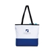 aerial view a royal blue contrast stitch encore tote with shoulder straps, image 1 of 2