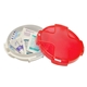 aerial view a translucent red safe care(tm) first aid kit, image 1 of 2