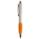 aerial view a orange silver pen with soft rubber grip, image 1 of 2