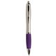 aerial view a purple silver pen with soft rubber grip, image 1 of 2