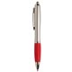 aerial view a red silver pen with soft rubber grip, image 1 of 2