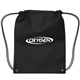 aerial view a black small non - woven drawstring backpack, image 1 of 2