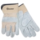 aerial view a white split leather glove w / safety cuffs, image 1 of 3