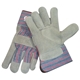 aerial view a blue split leather glove w / safety cuffs, image 1 of 3