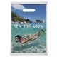 aerial view a clear 9 x 13 full color die cut handle plastic bag, image 1 of 2