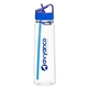 aerial view a blue h2go angle 30 oz tritan water bottle with flip spout handle, image 1 of 7