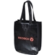 aerial view a black laminated fashion tote bag, image 1 of 2