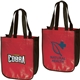 aerial view a red laminated fashion tote bag, image 1 of 2