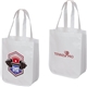 a white laminated fashion tote bag