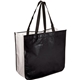 aerial view a black extra large laminated shopping tote bag, image 1 of 3