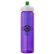 a purple body & green lid & blue infuser laguna 32 oz pet bottle with flip spout infuser