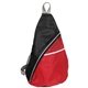 aerial view a red busy day polyester sling backpack, image 1 of 2