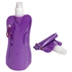 aerial view a purple flex foldable 16 oz water bottle with carabiner, image 1 of 2
