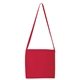 aerial view a red orangebag 12 oz red cotton canvas messenger tote bag, shoulder strap handle, image 1 of 2