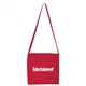 aerial view a red orangebag 12 oz red cotton canvas messenger tote bag, shoulder strap handle, image 1 of 2