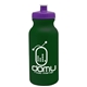 aerial view a dark green bottle & violet lid 20 oz the omni color bike bottle with push pull lid, image 1 of 2